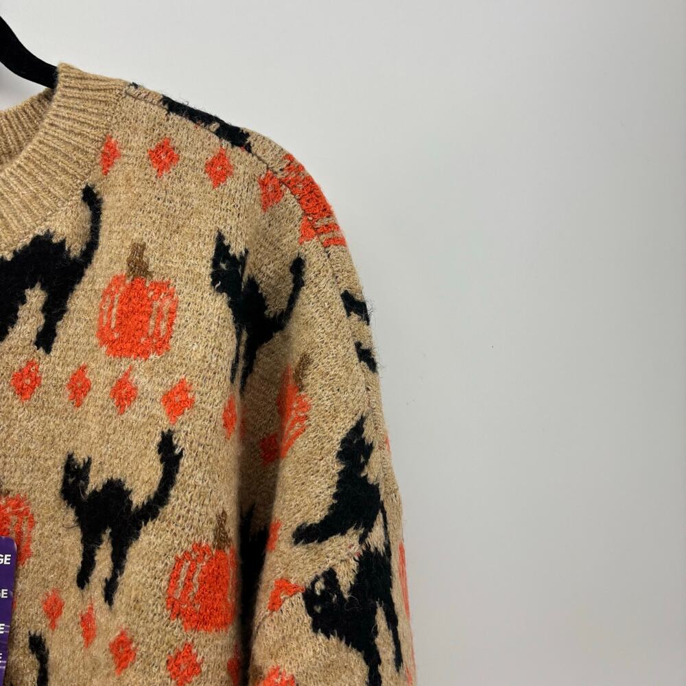 Vince Camuto Sz XXL Womens Sweater Black Cat Pumpkin Halloween Crewneck Fall - Picture 12 of 16